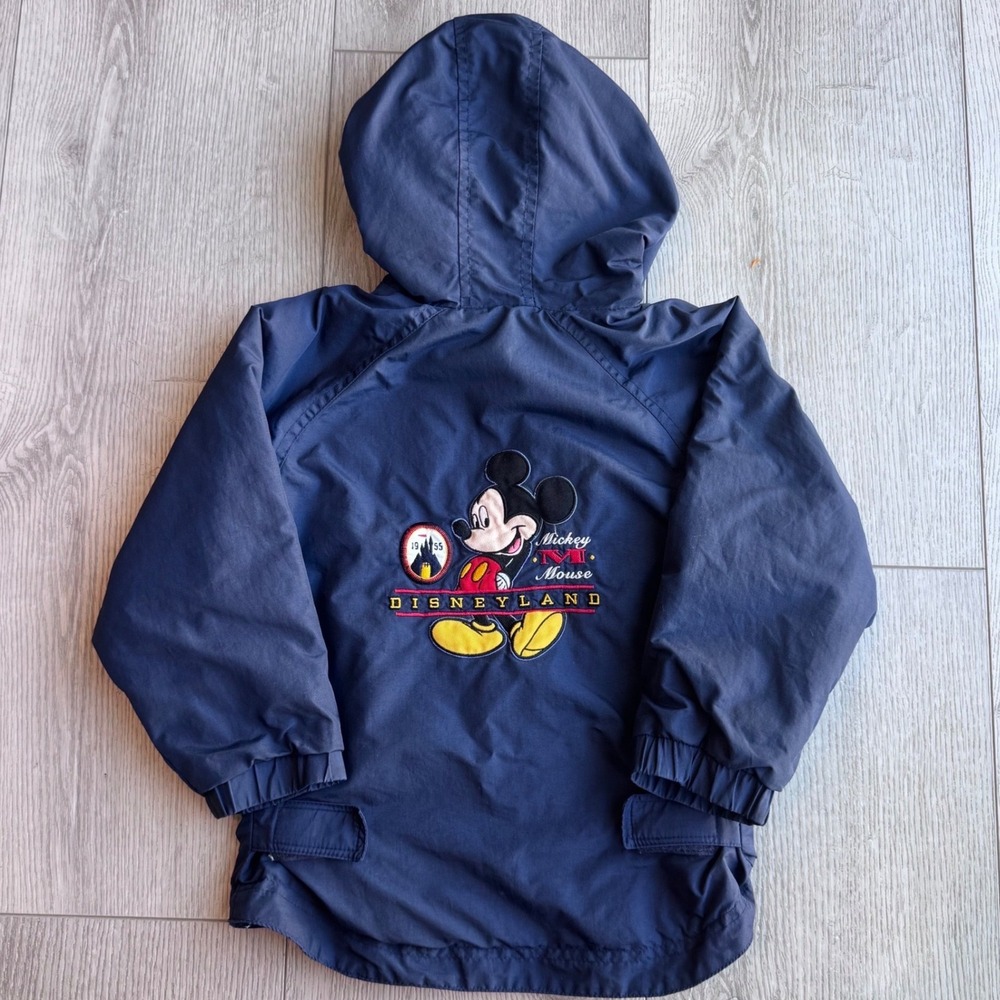 Vintage Disneyland Mickey Mouse Jacket Kids 4T Navy Embroidered Y2K Hooded Coat